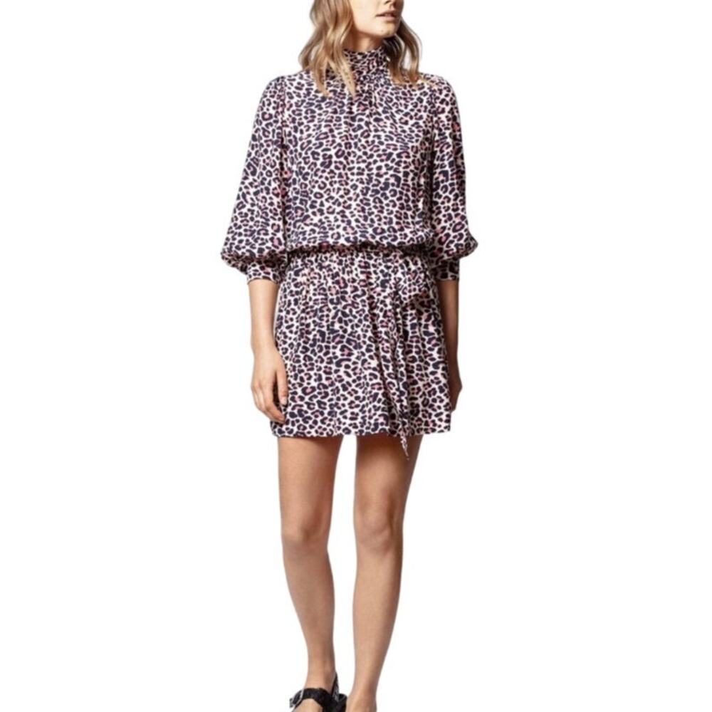 Zadig & Voltaire Mini Dress Pink Leopard Print Leo Long Sleeve